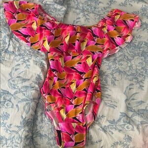 Vibrant Floral Off-Shoulder Swimsuit